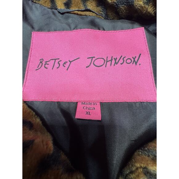 Betsey Johnson Leopard Faux Fur Cape Coat Belted XL Retro Glam - Picture 8 of 12